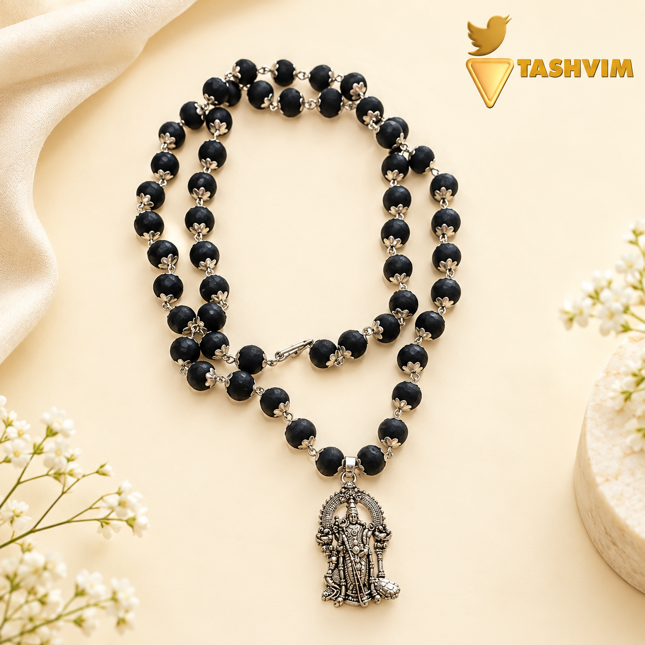black bead divine pendant mala | spiritual jewellery black bead divine pendant mala | spiritual jewellery